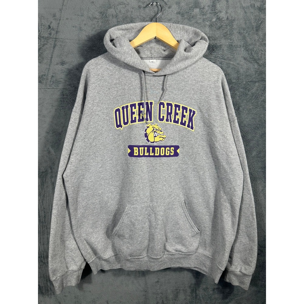 Queen Creek Bulldogs Hoodie Heather Gray Graphic Pullover Sweatshirt XL Mens